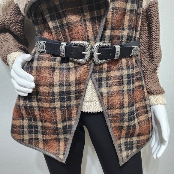 Jodifl Plaid Fleece Renaissance Long Open Vest Size M - Picture 2 of 10